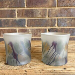 2 VTG Hebron Glass Reuven Nouveau Art Glass Multicolor Watercolor Tumblers